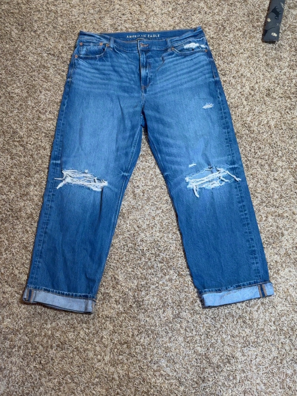 American Eagle Outfitters Blue Distressed Boyfriend Jeans with Rolled Cuffs